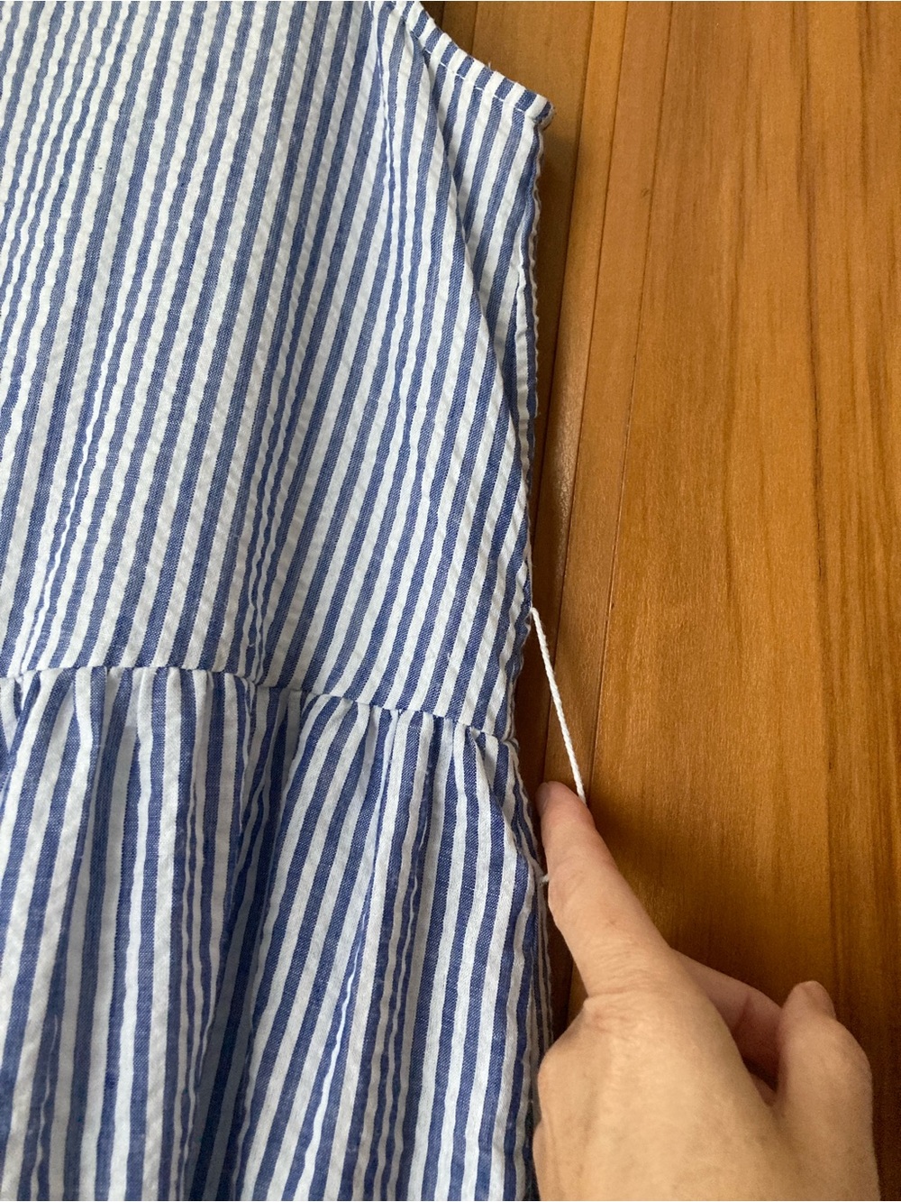 Kiel James Patrick / Seaside blue striped seersucker tiered Midi Sundress - Picture 6 of 14